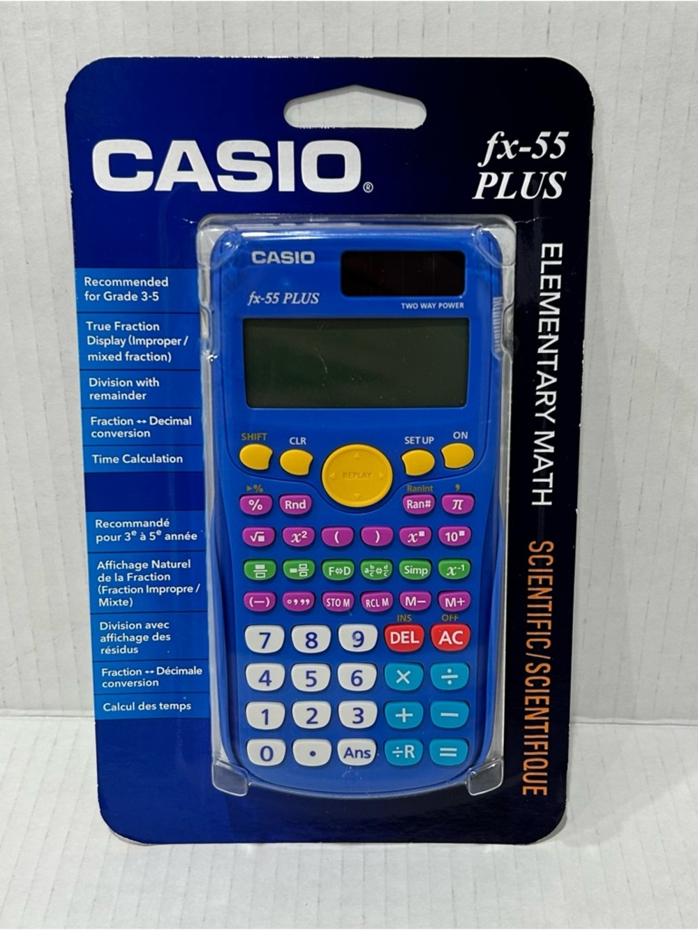 Casio fx-55 PLUS Blue Scientific Calculator with Color-Coded Keys